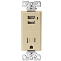 RECEPT/2USB CHRG 5VDC 15A IVRY