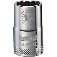 DeWALT DWMT74571OSP Drive Socket, Metric Measuring, 1/2 in Drive, 12-Point, 15 mm Socket, Vanadium Steel