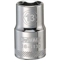 DeWALT DWMT86513OSP Drive Socket, Metric Measuring, 1/2 in Drive, 6-Point, 13 mm Socket, Vanadium Steel