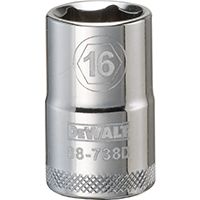DeWALT DWMT88738OSP Drive Socket, Metric Measuring, 1/2 in Drive, 6-Point, 16 mm Socket, Vanadium Steel