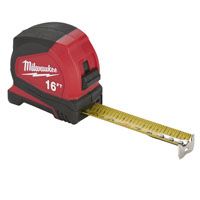 Milwaukee 48-22-6616 Tape Measure, 16 ft L x 1.6 in W Blade, Steel Blade, Black/Red