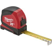 Milwaukee 48-22-6625 Tape Measure, 25 ft L x 1.65 in W Blade, Steel Blade, Black/Red