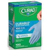 CURAD CUR4145R Exam Gloves, One-Size, Beaded Cuff, Blue, Nitrile