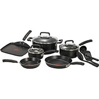 T-fal C530SC74 Non-Stick Cookware Set, Aluminum, Black, 12-Piece