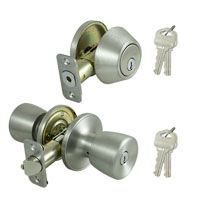 ProSource Combo Deadbolt And Knob Set, 2-3/8 - 2-3/4 In Backset, Kw1 Keyed, Solid Brass, Stainless Steel