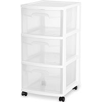 Sterilite 28308002 Drawer Cart, 3-Drawer, Plastic Drawer, Clear