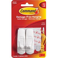 Command 17001 Utility Hook, 3 lb Weight Capacity, Plastic