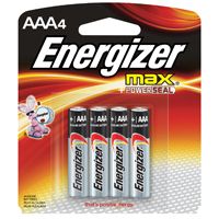 Energizer E92BP-4 Alkaline Battery, AAA, Zinc, Manganese Dioxide, 1.5 V