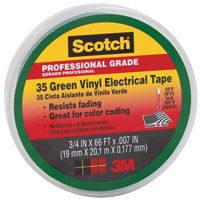 Scotch 10851-DL-10 Electrical Tape, 66 ft L, 7 mil Thick, PVC Backing, Green