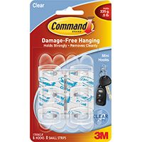 Command 17006CLR Adhesive Hook, 0.5 lb Weight Capacity, Plastic, Transparent