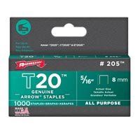 Arrow T20 Series 205 Flat Crown Staple, 5/16 in L Leg