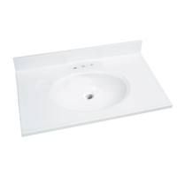 Foremost WS-1931 Vanity Top, 31 in OAL, 19 in OAW, Cultured Marble, Solid White