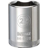DeWALT DWMT86522OSP Drive Socket, Metric Measuring, 1/2 in Drive, 6-Point, 22 mm Socket, Vanadium Steel