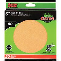 Gator 3245 Stick-On Sanding Disc, 80-Grit, Medium Grade, Aluminum Oxide, 6 in Dia, For 6 in Dia Sander Pads