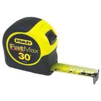 STANLEY 33-730 Measuring Tape, 30 ft L x 1-1/4 in W Blade, Steel Blade, Black/Yellow
