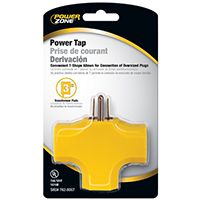 PowerZone Grounded Outlet Tap, 3 Outlet, Yellow