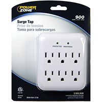 PowerZone Tap Surge Protector, 125 V, 15 A, 6 Outlet, White