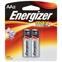 Energizer E91 Series E91BP-2 Alkaline Battery, AA, Zinc, Manganese Dioxide, 1.5 V