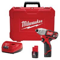 Milwaukee 2462-22 Impact Driver Kit, 12 V Battery, 1/4 in Drive, Black/Red