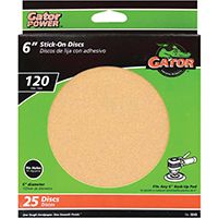 Gator 3243 Stick-On Sanding Disc, 120-Grit, Fine Grade, Aluminum Oxide, 6 in Dia, For 6 in Dia Sander Pads