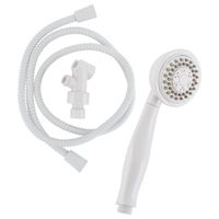 Plumb Pak K742WH Round Handheld Shower, 1.8 gpm, 3 in Dia Face, 60 in Hose, 3 Spray Functions, Metal/Plastic, White