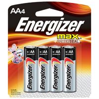 Energizer E91 Series E91BP-4 Alkaline Battery, AA, Zinc, Manganese Dioxide, 1.5 V