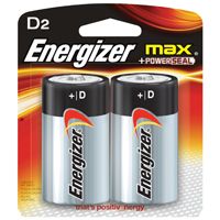 Energizer E95BP-2 Alkaline Battery, D, Zinc, Manganese Dioxide, 1.5 V