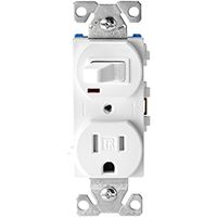 Eaton Cooper Wiring TR274W Heavy-Duty Combination Switch/Receptacle, 120 V Switch, 125 V Receptacle, 2-Pole