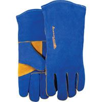 ForneyHide 53422 Welding Gloves, L, Gauntlet Cuff, Reinforced Crotch Thumb, 13-1/2 in L, Blue, Leather Palm