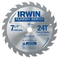 IRWIN 25130 Circular Saw Blade, 7-1/4 in Dia, Carbide Cutting Edge, 5/8 in Arbor, Carbide