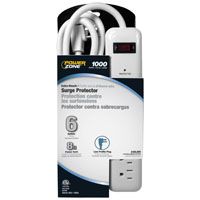 PowerZone Surge Protector Strip, 125 V, 15 A, 6 Outlet, White