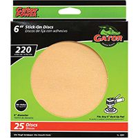 Gator 3241 Stick-On Sanding Disc, 220-Grit, Extra Fine Grade, Aluminum Oxide, 6 in Dia, For 6 in Dia Sander Pads